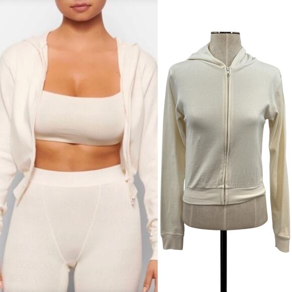 SKIMS Tops - Skims Logo Pointelle Zip Up Hoodie Ivory Cream Size Small